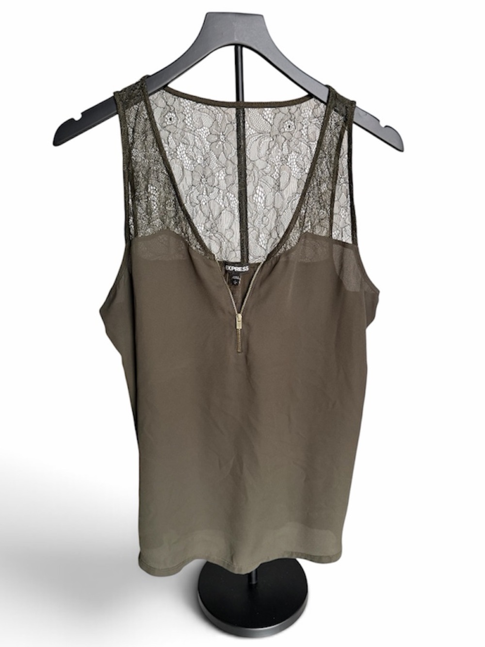 Express Olive Lace Yoke Camisole with Front Zip